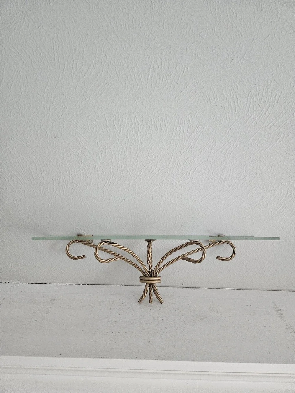 Vintage HOMCO Chateau Twisted Gold Brass Rope Decorative Wall Shelf With Glass